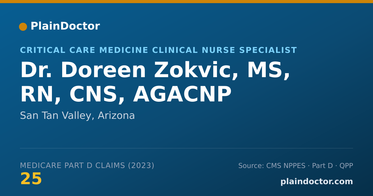 Shareable card for Doreen Zokvic, MS, RN, CNS, AGACNP - Critical Care Medicine Clinical Nurse Specialist, San Tan Valley, AZ