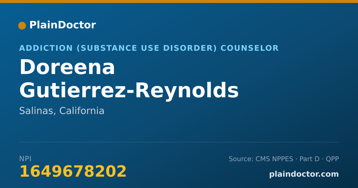Shareable card for Doreena Gutierrez-Reynolds - Addiction (Substance Use Disorder) Counselor, Salinas, CA