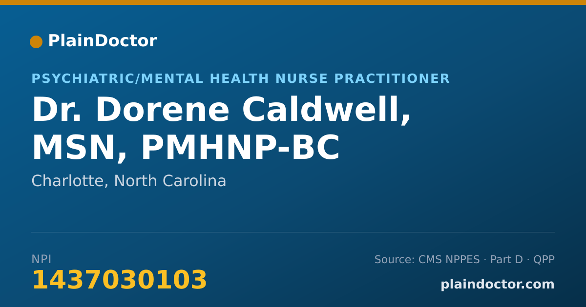 Shareable card for Dorene Caldwell, MSN, PMHNP-BC - Psychiatric/Mental Health Nurse Practitioner, Charlotte, NC