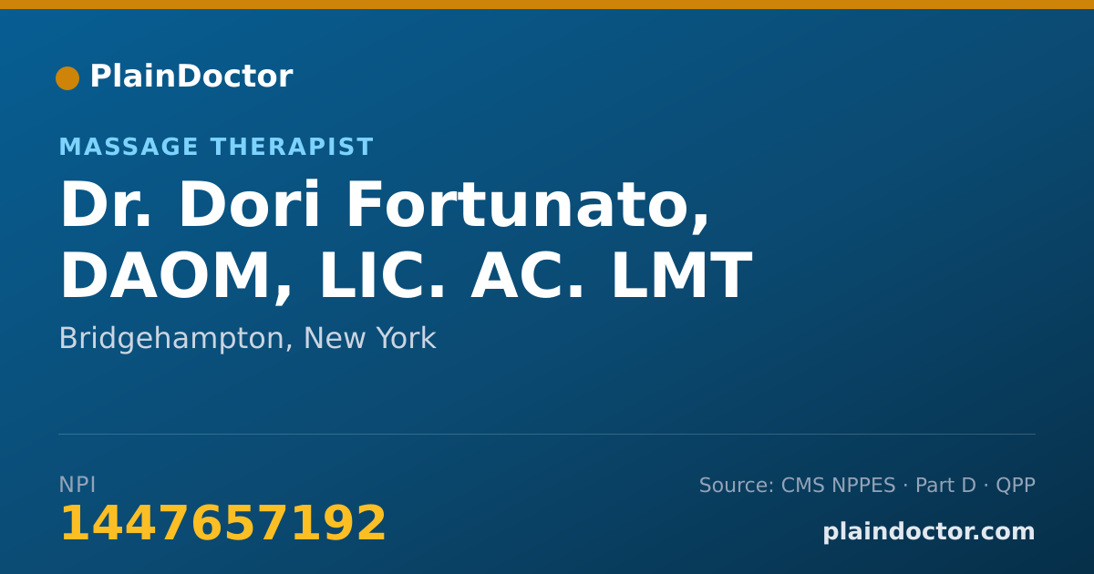 Shareable card for Dori Fortunato, DAOM, LIC. AC. LMT - Massage Therapist, Bridgehampton, NY