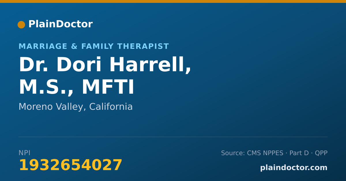 Shareable card for Dori Harrell, M.S., MFTI - Marriage & Family Therapist, Moreno Valley, CA