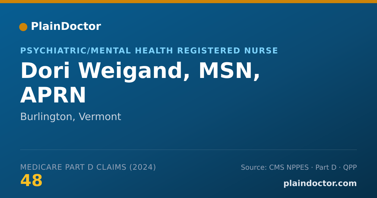 Shareable card for Dori Weigand, MSN, APRN - Psychiatric/Mental Health Registered Nurse, Burlington, VT