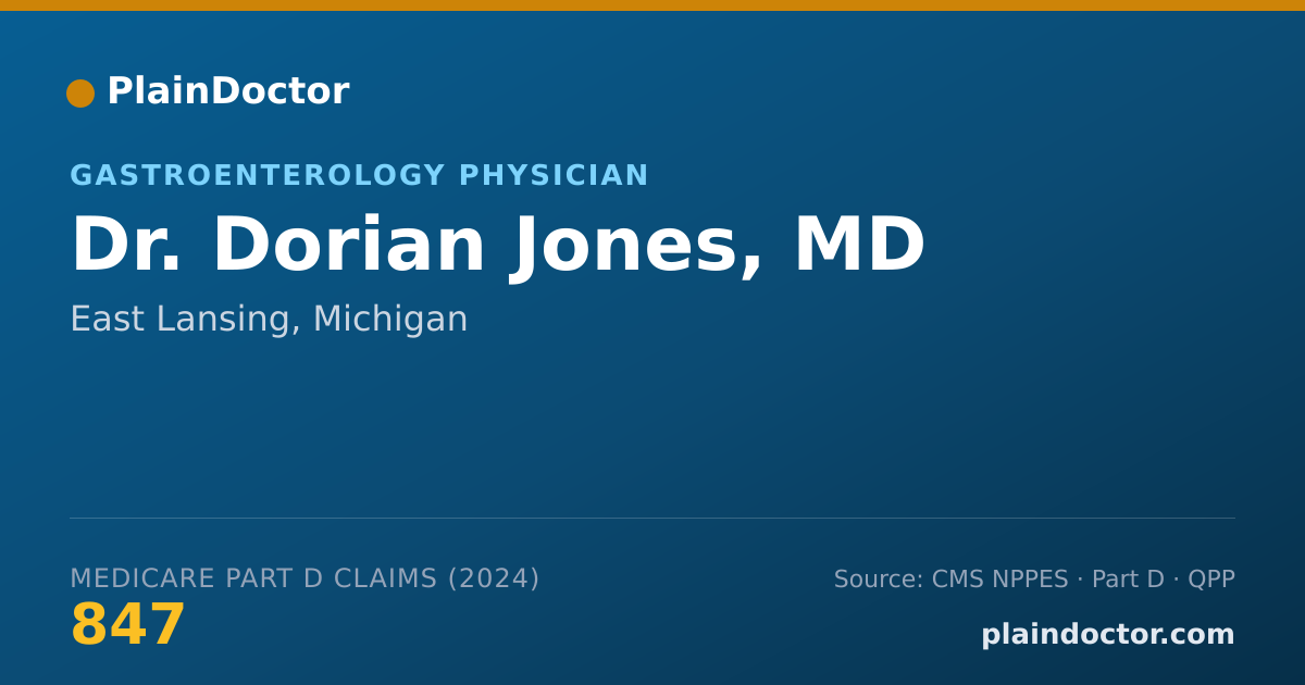Shareable card for Dorian Jones, MD - Gastroenterology Physician, East Lansing, MI