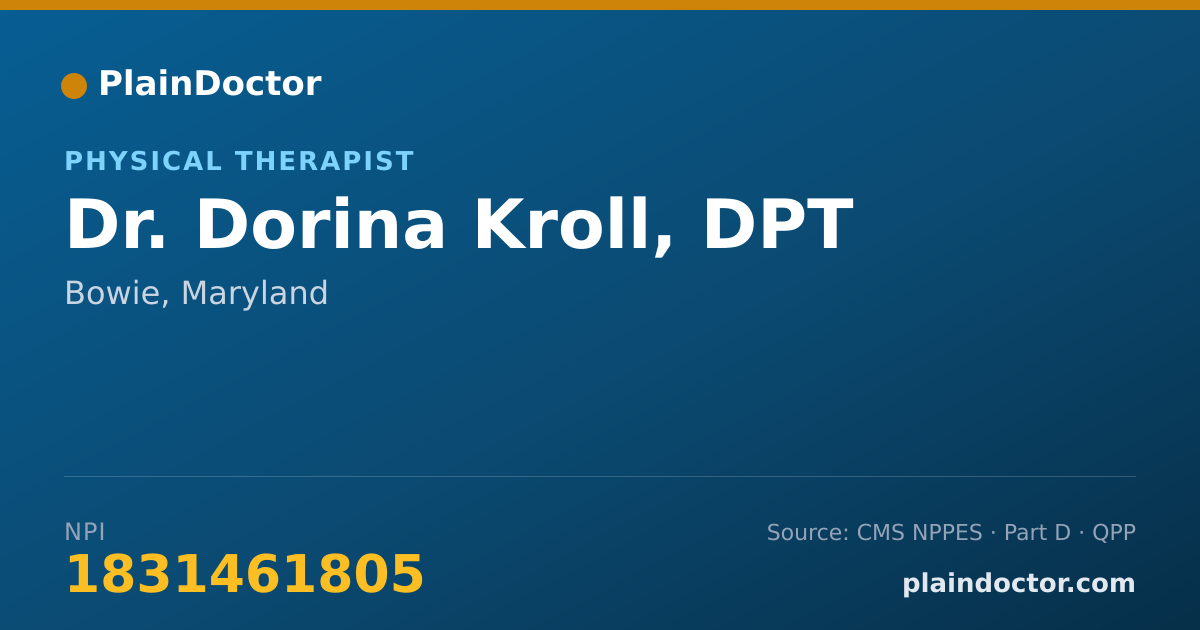 Shareable card for Dorina Kroll, DPT - Physical Therapist, Bowie, MD