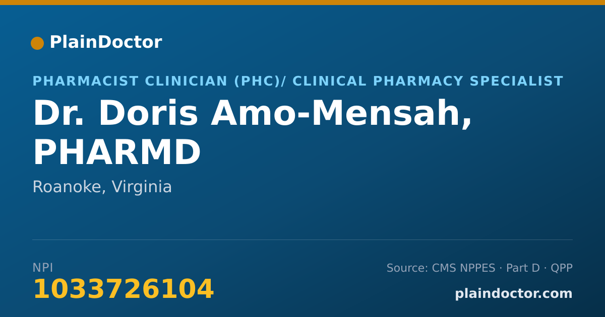 Shareable card for Doris Amo-Mensah, PHARMD - Pharmacist Clinician (PhC)/ Clinical Pharmacy Specialist, Roanoke, VA