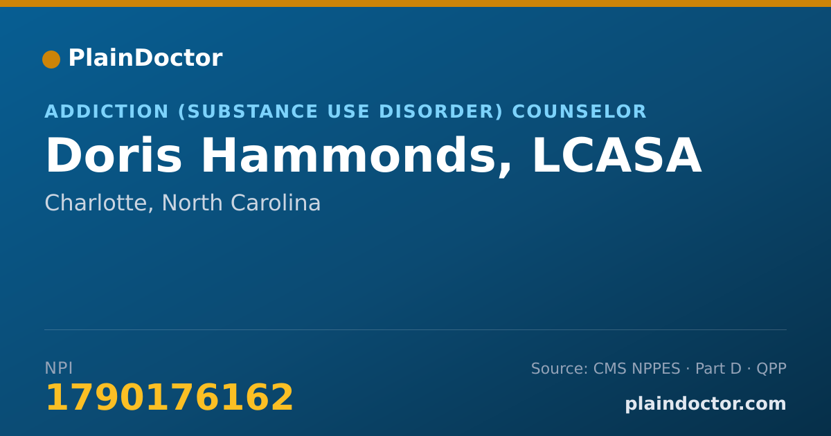 Shareable card for Doris Hammonds, LCASA - Addiction (Substance Use Disorder) Counselor, Charlotte, NC