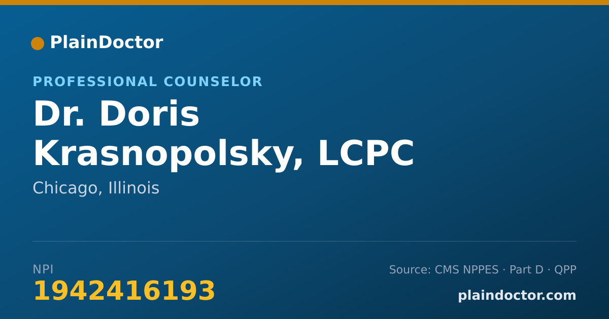 Shareable card for Doris Krasnopolsky, LCPC - Professional Counselor, Chicago, IL