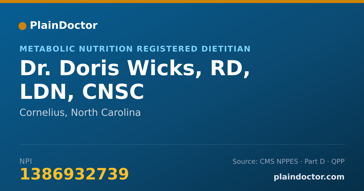 Shareable card for Doris Wicks, RD, LDN, CNSC - Metabolic Nutrition Registered Dietitian, Cornelius, NC