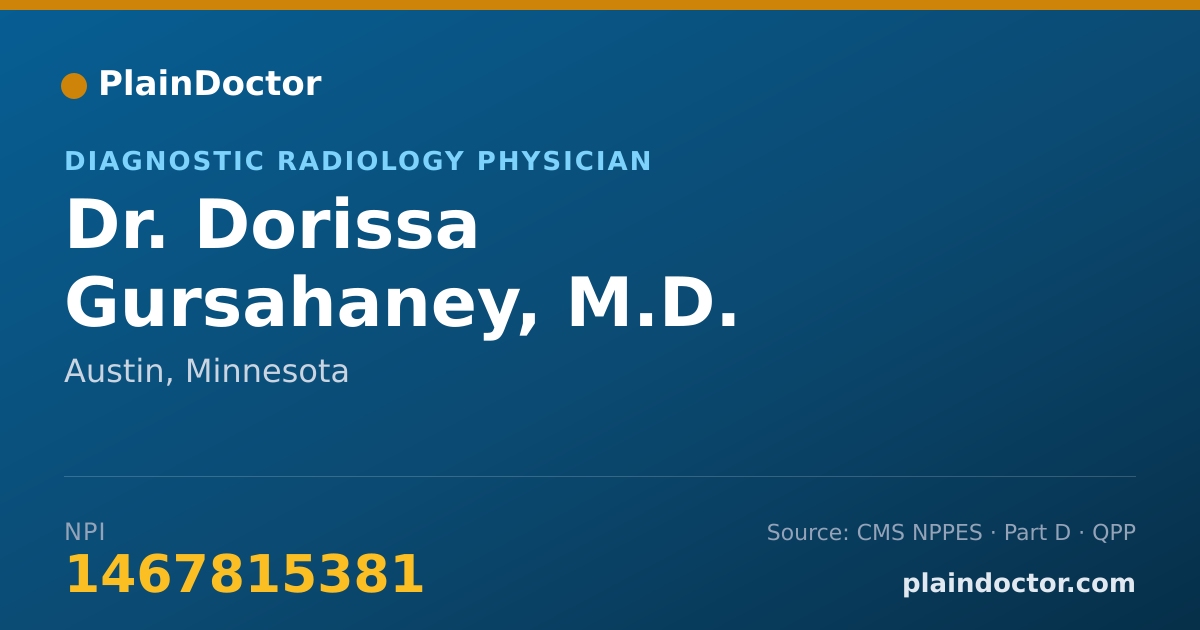 Shareable card for Dorissa Gursahaney, M.D. - Diagnostic Radiology Physician, Austin, MN