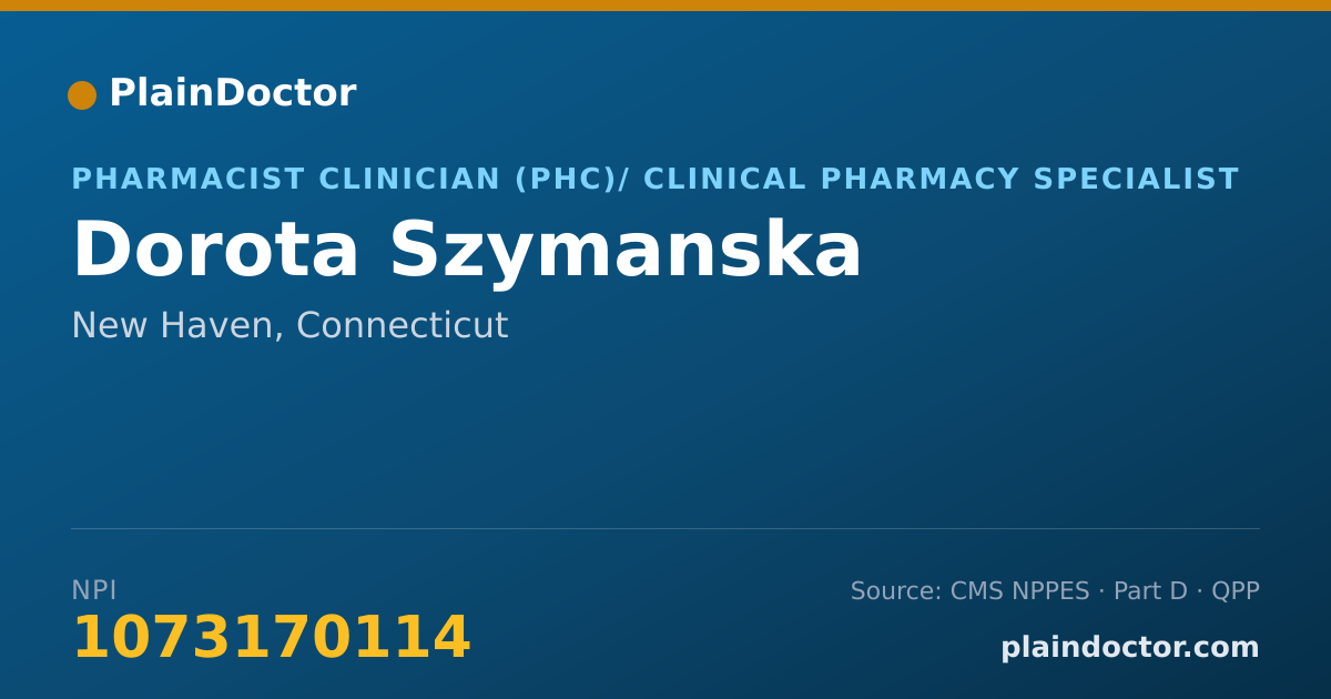 Shareable card for Dorota Szymanska - Pharmacist Clinician (PhC)/ Clinical Pharmacy Specialist, New Haven, CT