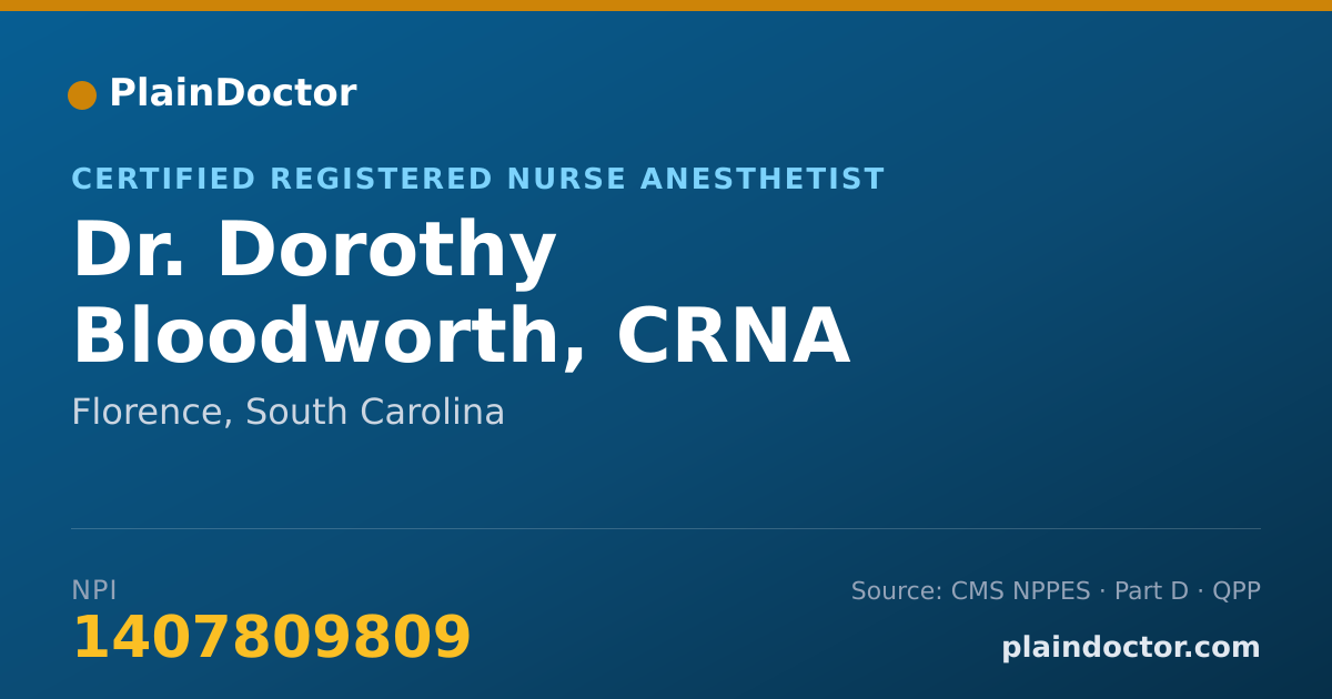 Shareable card for Dorothy Bloodworth, CRNA - Certified Registered Nurse Anesthetist, Florence, SC