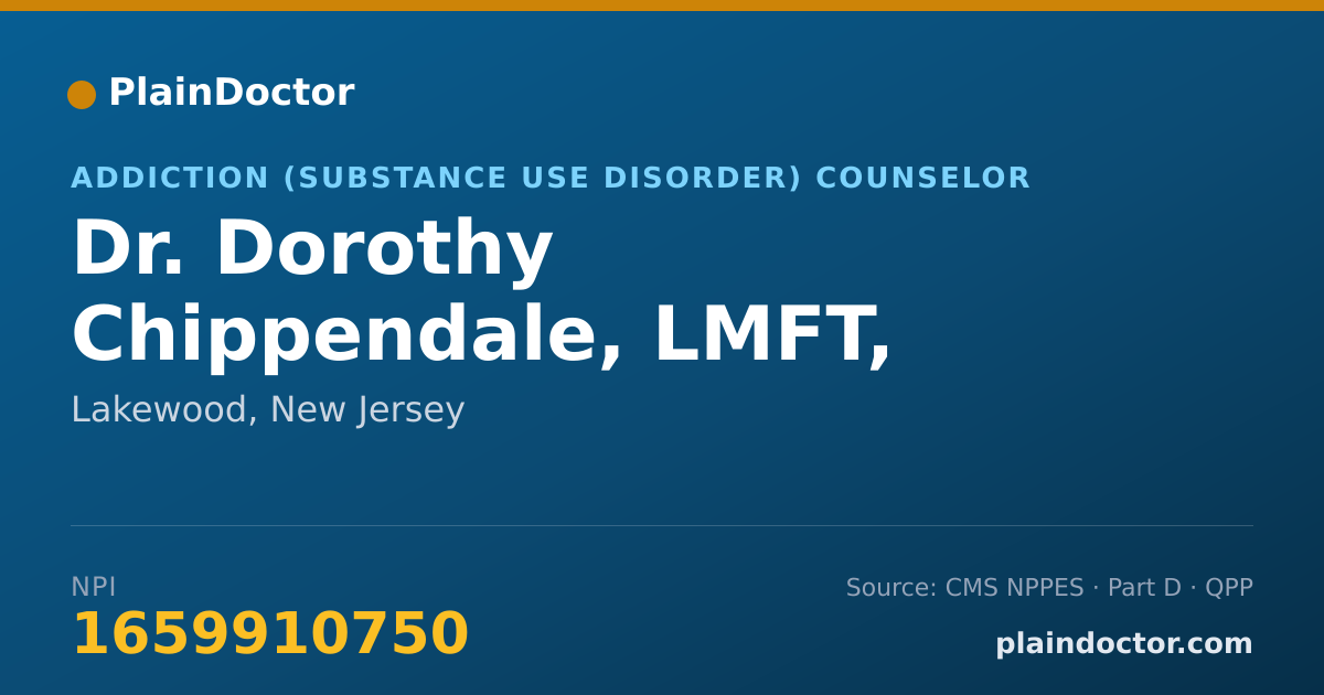 Shareable card for Dorothy Chippendale, LMFT, LCADC - Addiction (Substance Use Disorder) Counselor, Lakewood, NJ