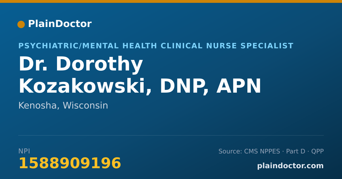 Shareable card for Dorothy Kozakowski, DNP, APN - Psychiatric/Mental Health Clinical Nurse Specialist, Kenosha, WI