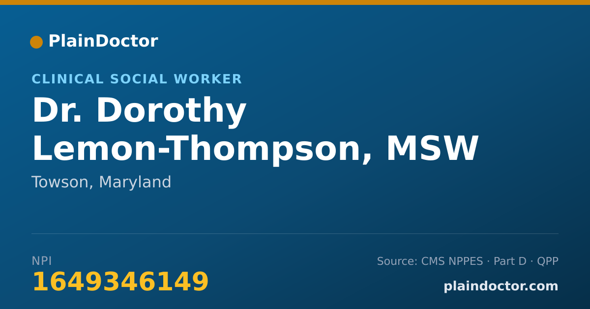 Shareable card for Dorothy Lemon-Thompson, MSW - Clinical Social Worker, Towson, MD