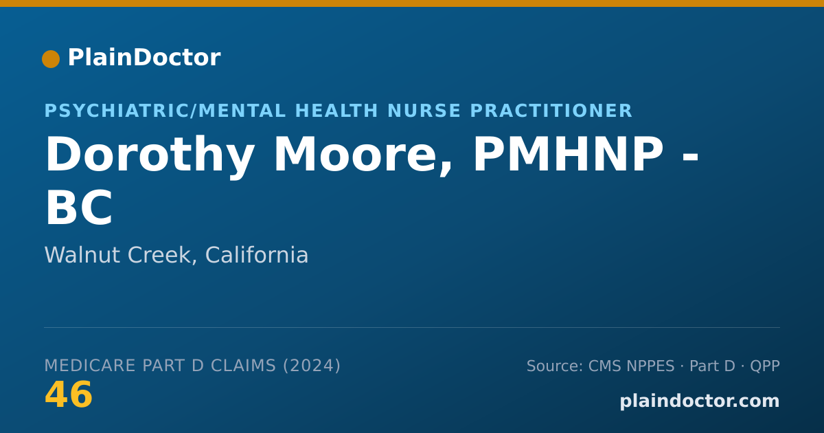 Shareable card for Dorothy Moore, PMHNP - BC - Psychiatric/Mental Health Nurse Practitioner, Walnut Creek, CA