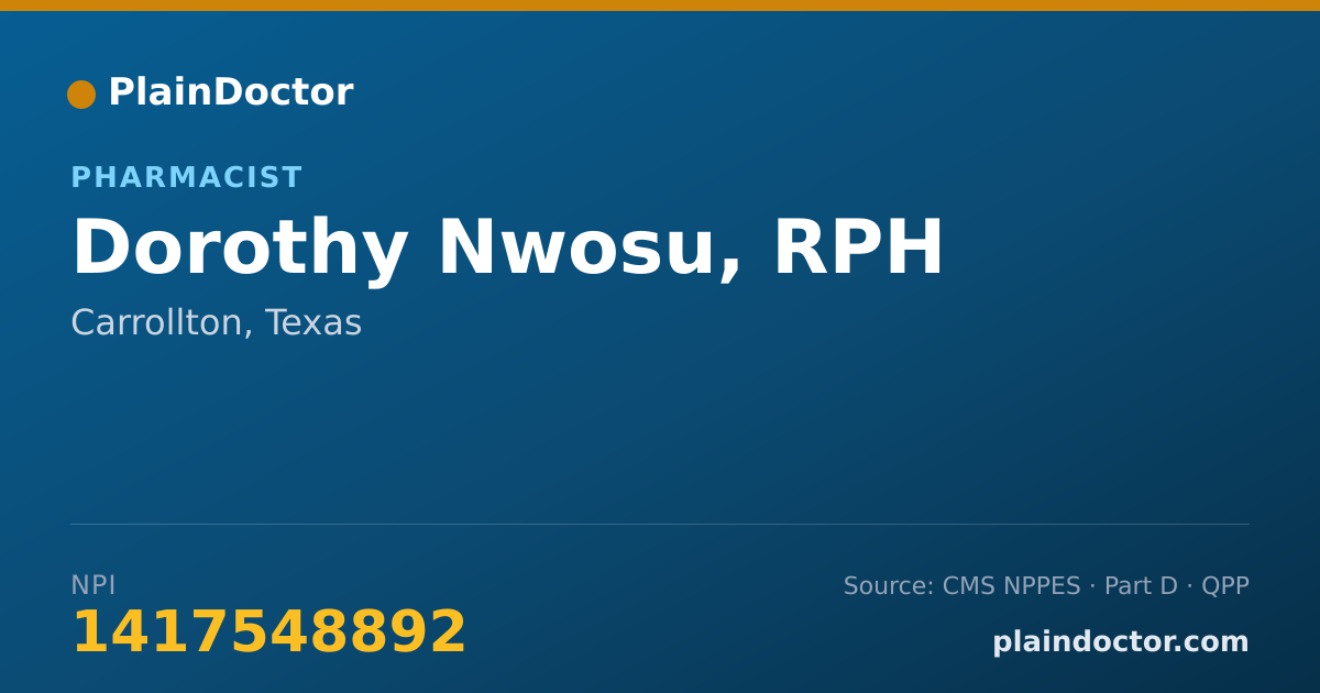Shareable card for Dorothy Nwosu, RPH - Pharmacist, Carrollton, TX