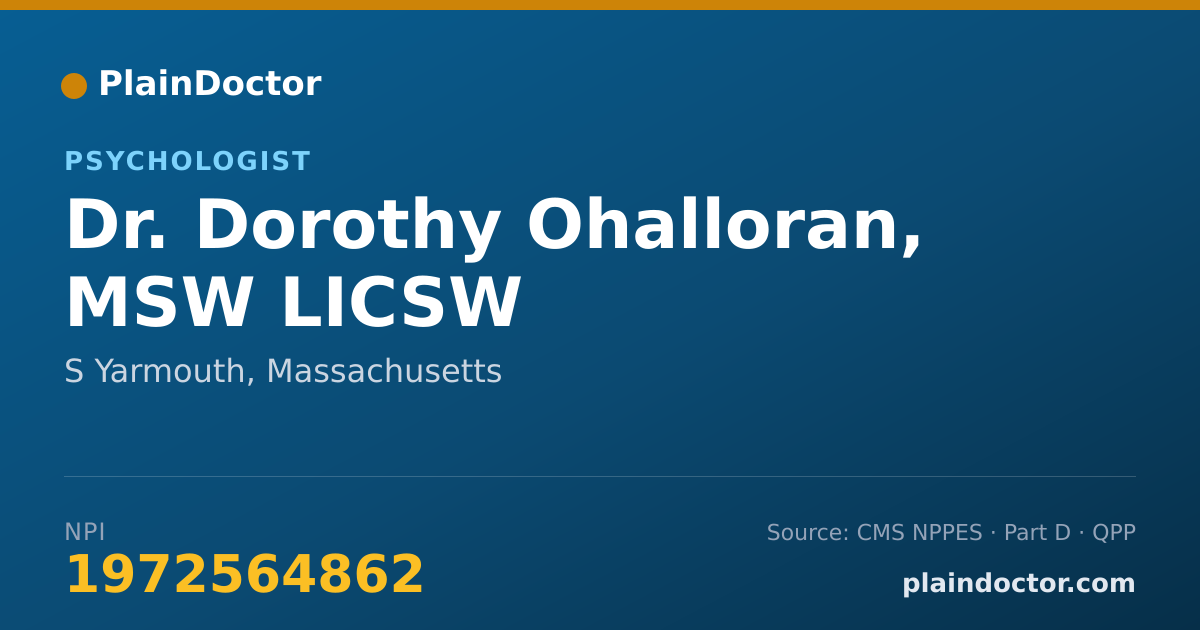 Shareable card for Dorothy Ohalloran, MSW LICSW - Psychologist, S Yarmouth, MA