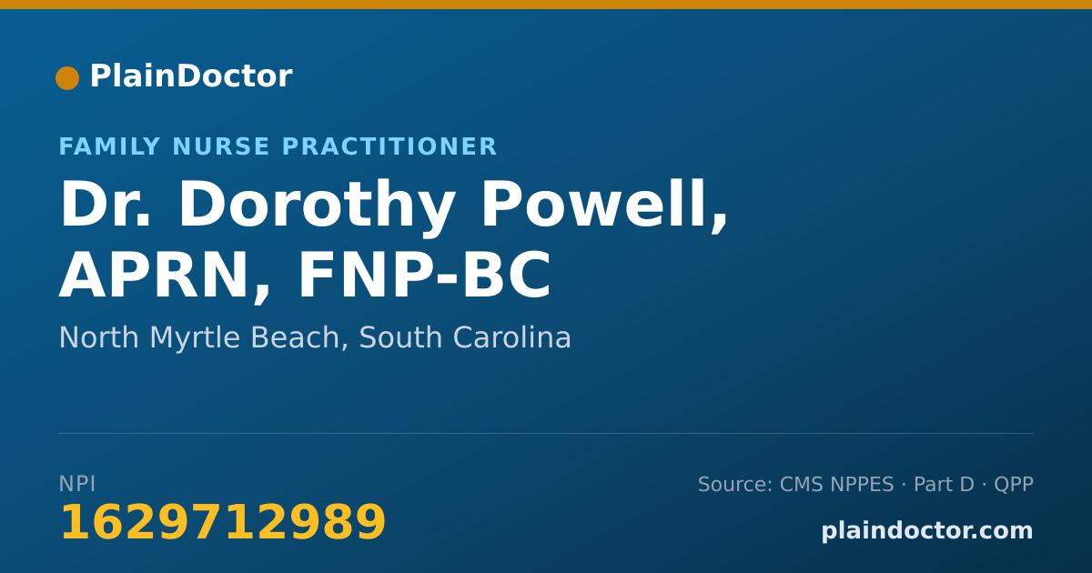 Shareable card for Dorothy Powell, APRN, FNP-BC - Family Nurse Practitioner, North Myrtle Beach, SC