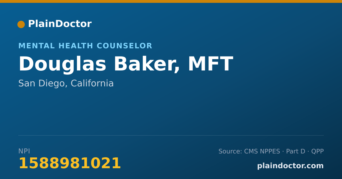 Shareable card for Douglas Baker, MFT - Mental Health Counselor, San Diego, CA