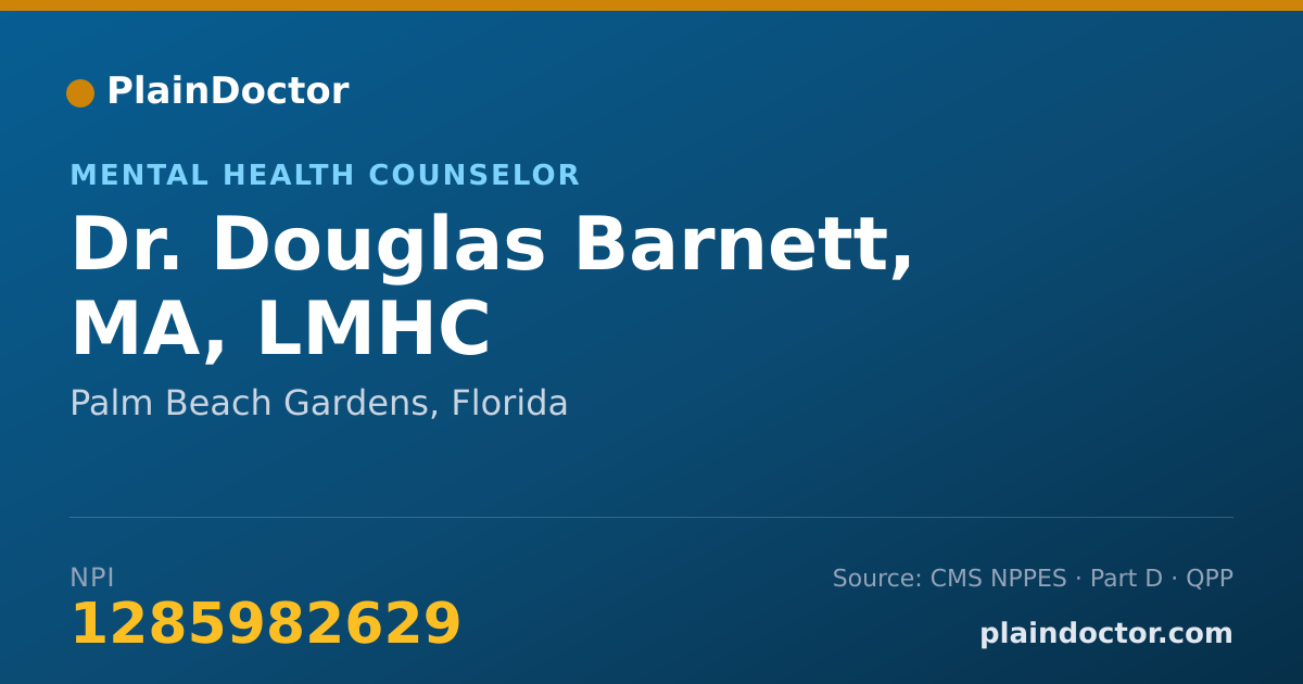 Shareable card for Douglas Barnett, MA, LMHC - Mental Health Counselor, Palm Beach Gardens, FL