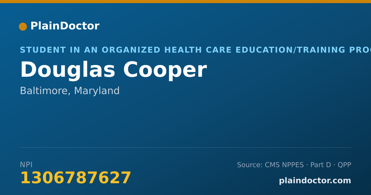 Shareable card for Douglas Cooper - Student in an Organized Health Care Education/Training Program, Baltimore, MD