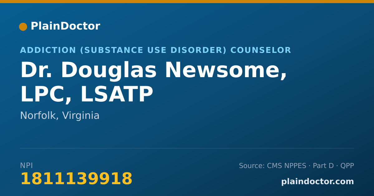 Shareable card for Douglas Newsome, LPC, LSATP - Addiction (Substance Use Disorder) Counselor, Norfolk, VA