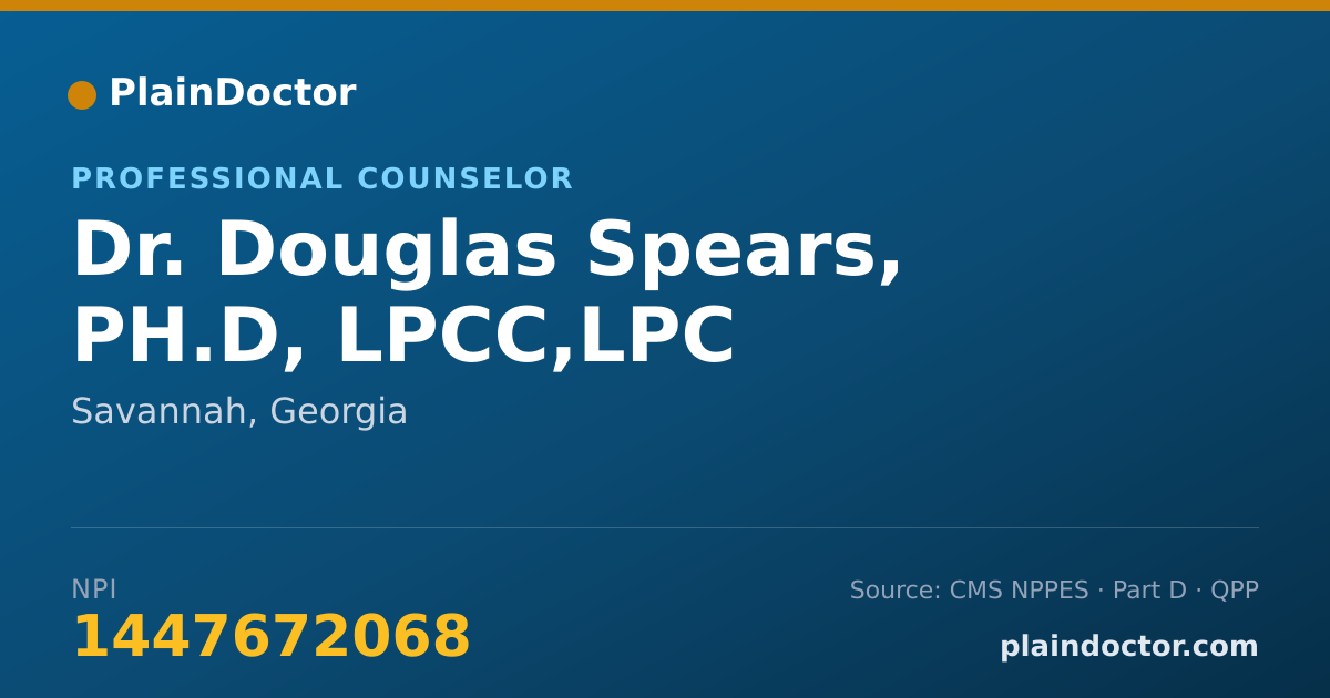 Shareable card for Douglas Spears, PH.D, LPCC,LPC - Professional Counselor, Savannah, GA