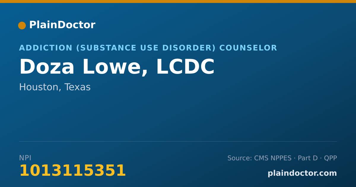 Shareable card for Doza Lowe, LCDC - Addiction (Substance Use Disorder) Counselor, Houston, TX