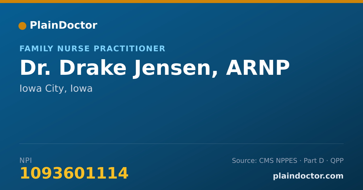 Shareable card for Drake Jensen, ARNP - Family Nurse Practitioner, Iowa City, IA