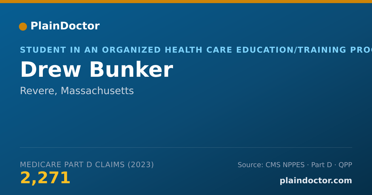 Shareable card for Drew Bunker - Student in an Organized Health Care Education/Training Program, Revere, MA