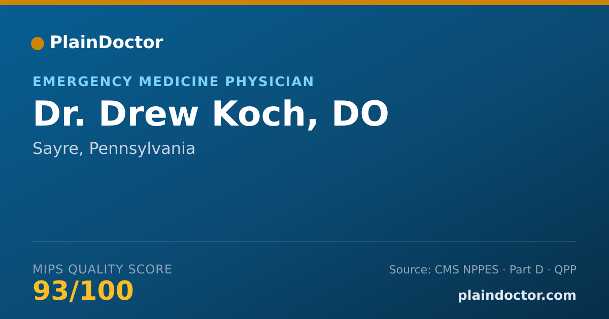 Shareable card for Drew Koch, DO - Emergency Medicine Physician, Sayre, PA
