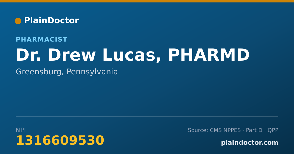 Shareable card for Drew Lucas, PHARMD - Pharmacist, Greensburg, PA