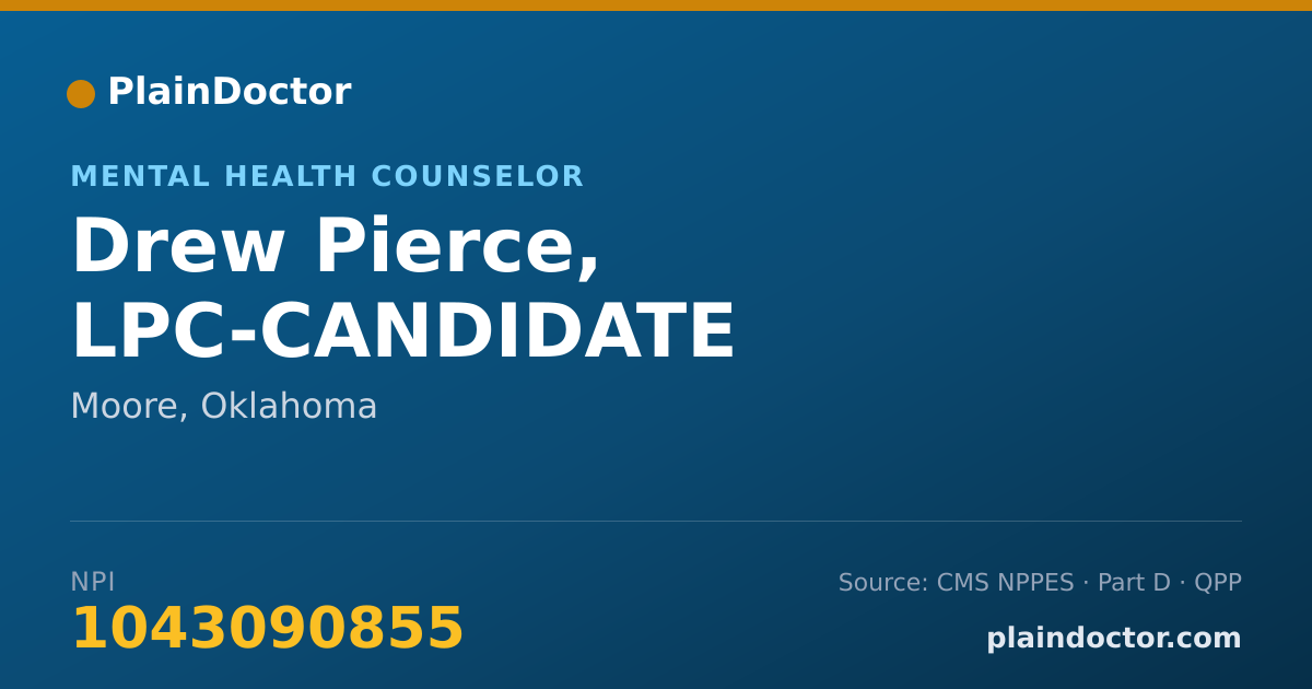 Shareable card for Drew Pierce, LPC-CANDIDATE - Mental Health Counselor, Moore, OK