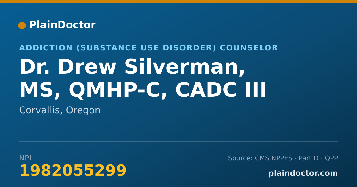 Shareable card for Drew Silverman, MS, QMHP-C, CADC III - Addiction (Substance Use Disorder) Counselor, Corvallis, OR