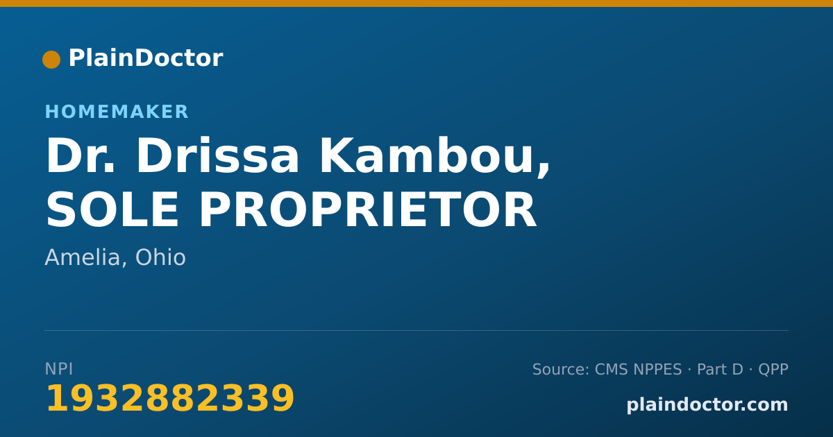 Shareable card for Drissa Kambou, SOLE PROPRIETOR - Homemaker, Amelia, OH