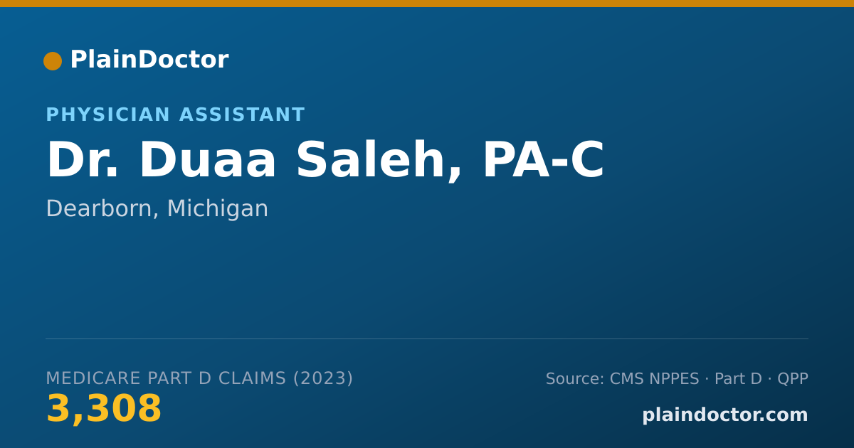 Shareable card for Duaa Saleh, PA-C - Physician Assistant, Dearborn, MI