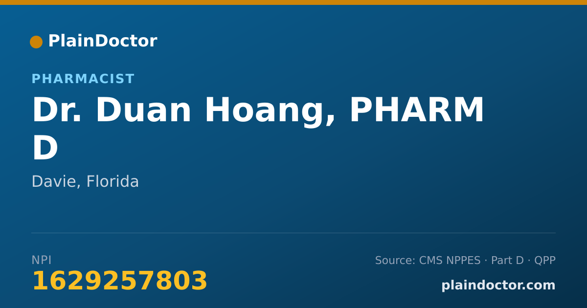 Shareable card for Duan Hoang, PHARM D - Pharmacist, Davie, FL
