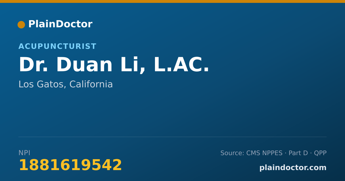 Shareable card for Duan Li, L.AC. - Acupuncturist, Los Gatos, CA