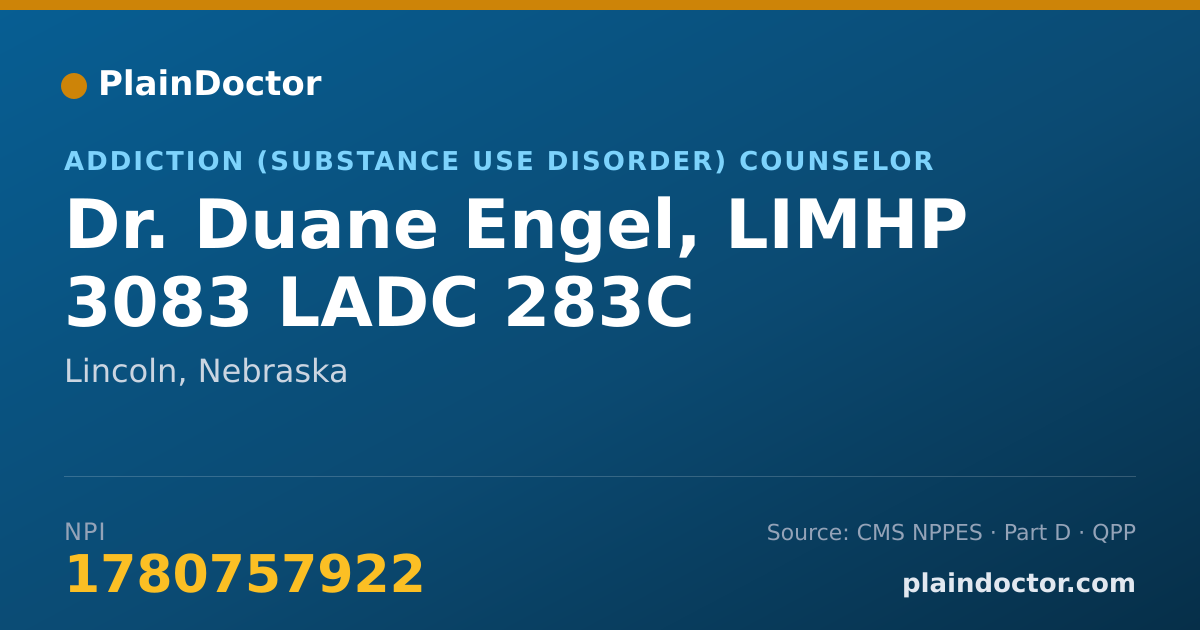 Shareable card for Duane Engel, LIMHP 3083 LADC 283C - Addiction (Substance Use Disorder) Counselor, Lincoln, NE