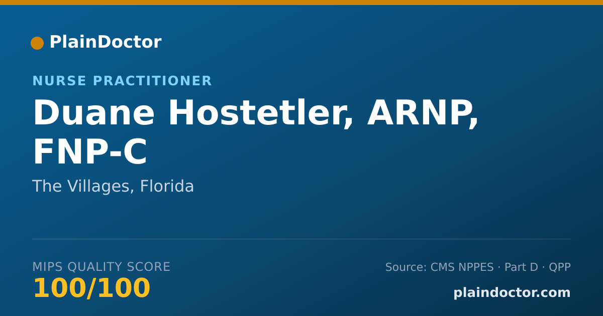 Shareable card for Duane Hostetler, ARNP, FNP-C - Nurse Practitioner, The Villages, FL
