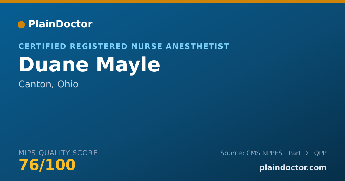 Shareable card for Duane Mayle - Certified Registered Nurse Anesthetist, Canton, OH