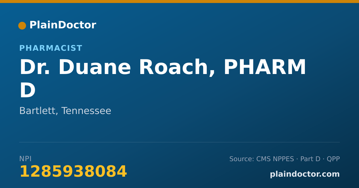 Shareable card for Duane Roach, PHARM D - Pharmacist, Bartlett, TN