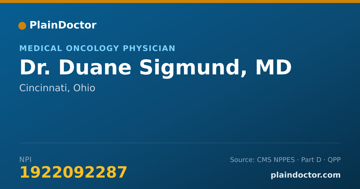 Shareable card for Duane Sigmund, MD - Medical Oncology Physician, Cincinnati, OH