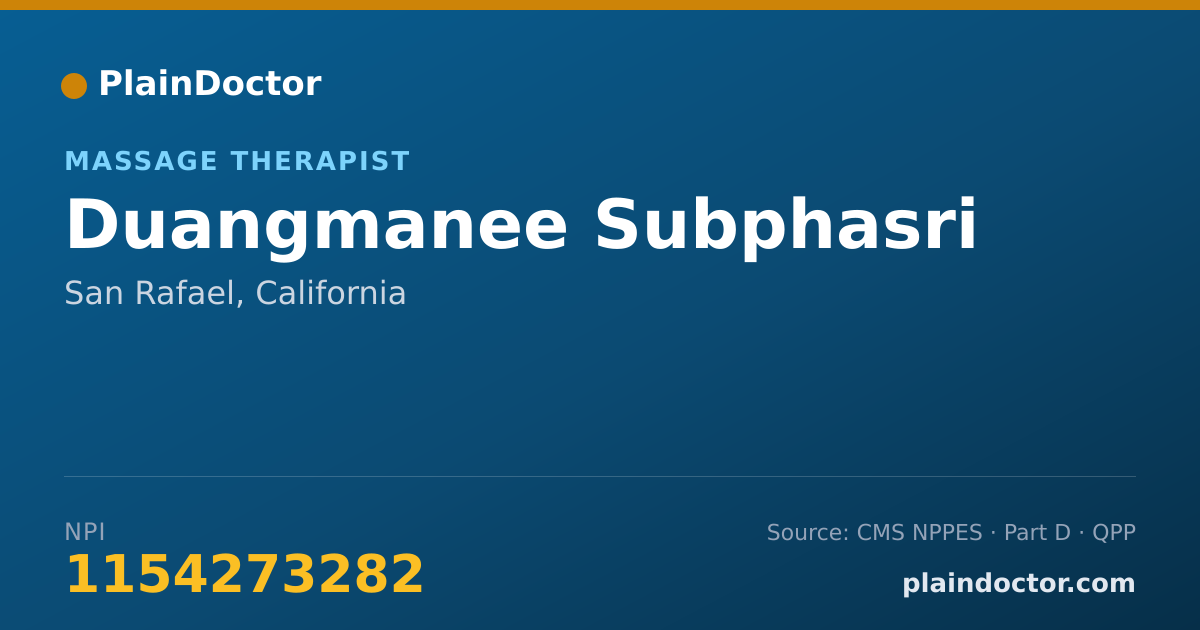 Shareable card for Duangmanee Subphasri - Massage Therapist, San Rafael, CA