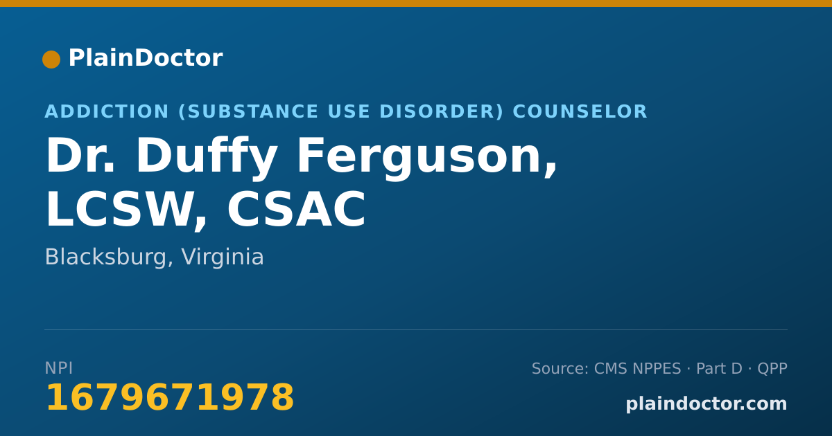 Shareable card for Duffy Ferguson, LCSW, CSAC - Addiction (Substance Use Disorder) Counselor, Blacksburg, VA