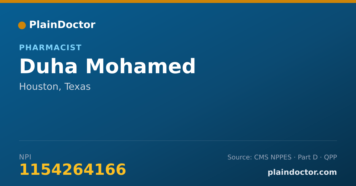Shareable card for Duha Mohamed - Pharmacist, Houston, TX