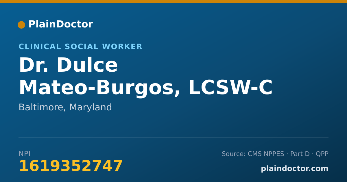 Shareable card for Dulce Mateo-Burgos, LCSW-C - Clinical Social Worker, Baltimore, MD