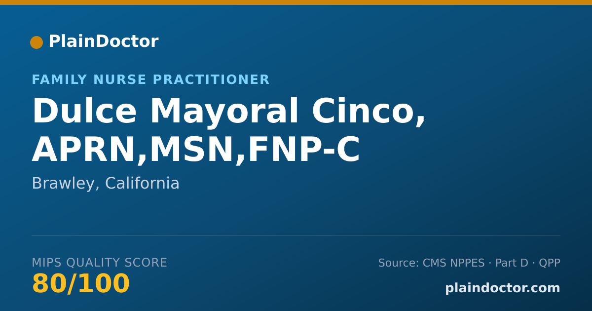 Shareable card for Dulce Mayoral Cinco, APRN,MSN,FNP-C - Family Nurse Practitioner, Brawley, CA