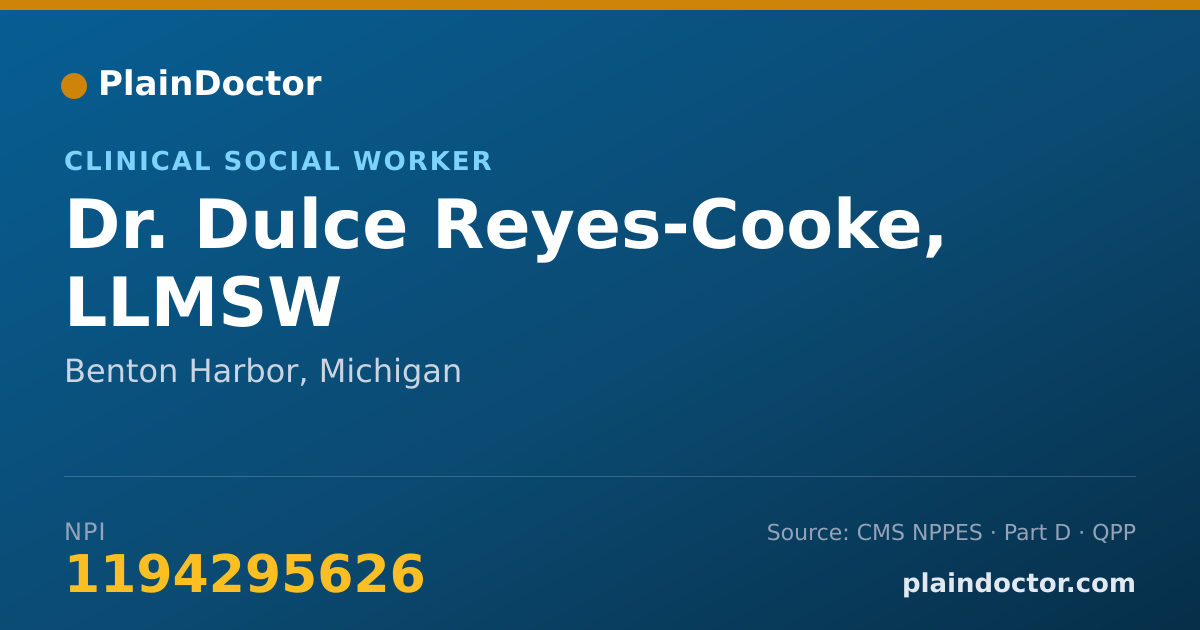 Shareable card for Dulce Reyes-Cooke, LLMSW - Clinical Social Worker, Benton Harbor, MI
