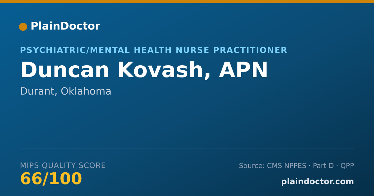 Shareable card for Duncan Kovash, APN - Psychiatric/Mental Health Nurse Practitioner, Durant, OK